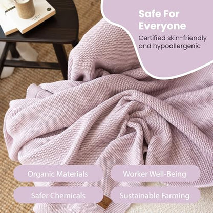 Dalisa Alina GOTS Organic Cotton Throw Blanket, Lavender Frost, 80x90 in - color: Lavender Frost, size: 80x90