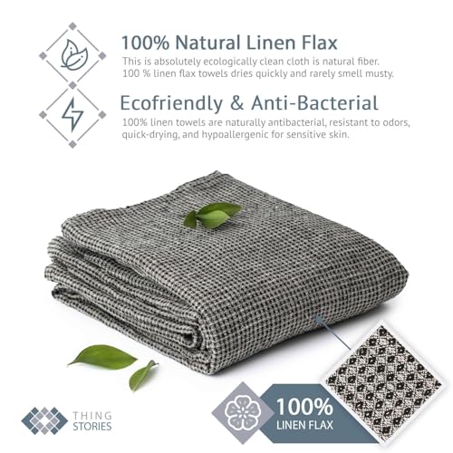 100% Linen Bath Sheet 35x70-inch Thin Waffle Weave Black-Natural XL Towel - color: Black Natural, size: Bath Sheet