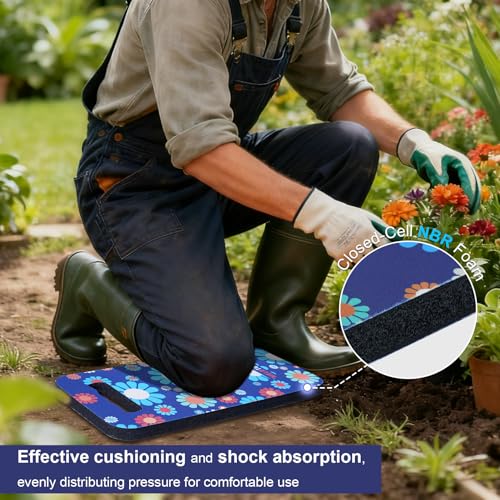 MELOTOUGH Garden Kneeling Pad, 1" Thick Soft NBR Foam Kneeling Pads for Gardening, Cleaning, Work - Lightweight & Comfortable, 15.75"x7.2" (Blue Flower) - color: Blue Flower