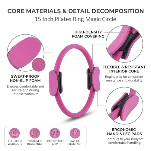12 Pack Pilates Accessories for Women, 15 Inch Pilates Ring Magic Circle for Home Gym Essentials, Yoga & Pilates Equipment for Beginners Ab Trainer and Butt, Core, Leg Workout Equipment.