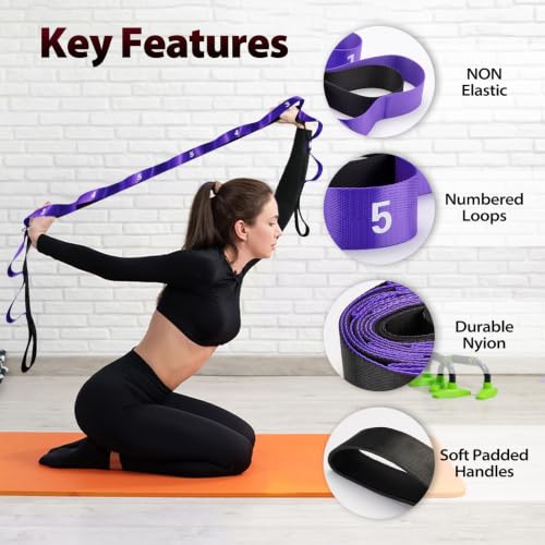 Acozycoo Stretching Strap with Loops for Physical Therapy,Knee,Calf,Back - color: Purple, size: Length: 86 Inch, Width: 1.5 Inch