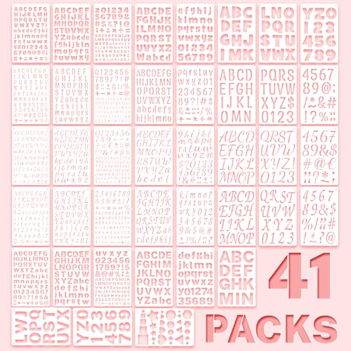 41Pcs Letter Stencils Reusable Small Alphabet Number Stencils for Painting | 1/2,3/4,1,5/4,2Inch,stencil letters,Small Plastic Templates,5 Font,Shape Stencils for Crafts,Drawing, Notebook,Home Decor