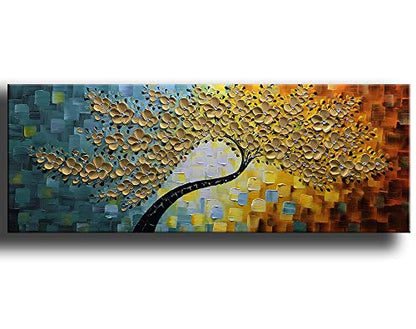 YaSheng Art -Large Wall Art ,100% Hand Painted Gold Flowers Contemporary Art Oil Painting,3D Wall Art Texture Floral Tree Paintings, Wall Art for living room Bedroom Office Wall Deco Home, Abstract Canvas Art Paintings Framed Wall Art Pictures 60 by24 inc