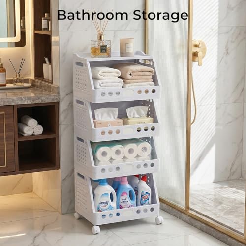 UFORU 4 Tier Rolling Storage Cart,Plastic Open Storage Basket with Wheels