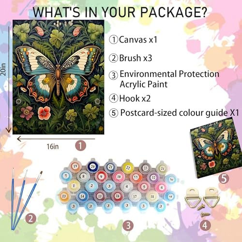 Arttoplus Butterfly Paint by Numbers Kit for Adults Beginner 16x20 inch | Butterfly Adult Paint by Number Kits on Canvas, DIY Acrylic Oil Painting by Numbers for Gift Home Wall Decor (Without Frame) - color: MT22259-US