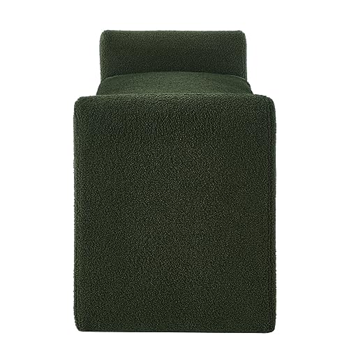 24KF Modern Upholstered Bed Bench Covered with Soft Boucle Teddy Fabric, Lovely Entryway Bench Ottoman with Armrest,5062-Dark Green - color: Dark Green Teddy Bench