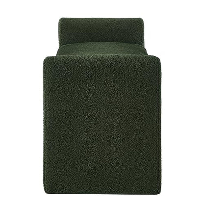 24KF Modern Upholstered Bed Bench Covered with Soft Boucle Teddy Fabric, Lovely Entryway Bench Ottoman with Armrest,5062-Dark Green - color: Dark Green Teddy Bench