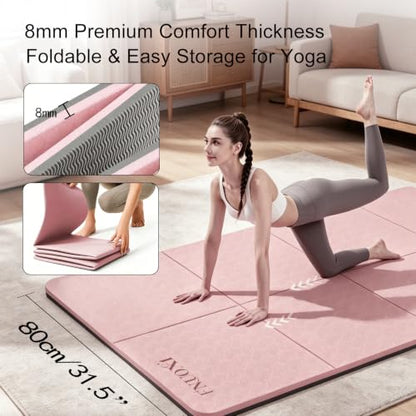 Foldable 8mm Thick Wide Yoga Mat Double-Sided Non Slip w/Carry Bag - color: pink