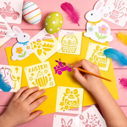 72 Pcs Easter Day Stencils for Painting Set, Reusable Eggs Rabbit Carrot Cute Painting Templates - Stencil Crafts Drawing Templates for DIY Scrapbook, Home Wall Murals, Canvas Wood Signs - style: Easter Day