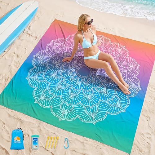 Aroveea Beach Blanket Waterproof Sandproof 78''X81''/10'X9' Oversized Mat - color: Mandala1, size: 78''x81''