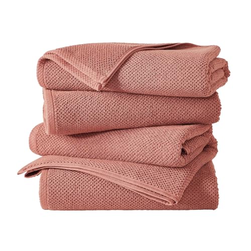 Great Bay Home 100% Cotton 4 Pack 54x27 Bath Towel Set - Absorbent, Quick-Drying, Durable Towels for Bathroom Decor - Low-Twist, Two-Ply Fibers (Desert Rose) - color: 06 Desert Rose, size: Bath Towel (Pack of 4)