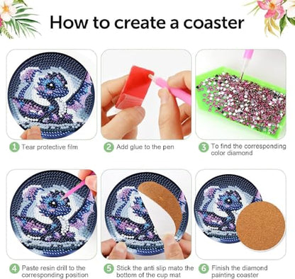 Mrnsiet 8PCS Diamond Art Coasters with Holder, DIY Dragon Diamond Painting Coasters Kits for Adults, Non Slip Cute Dragon Mosaic Dot Painting Coaster Gift Set for Beginners 4x4 Inch - color: BDWY353-US