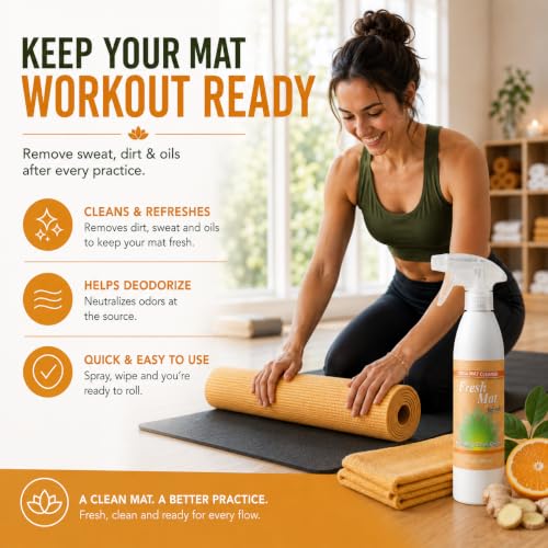 Fresh Mat Yoga Mat Cleaner Spray - Natural Deodorizing Cleaner for Yoga Mats & Fitness Equipment - No-Rinse, Residue-Free Formula with Witch Hazel & Essential Oil, Refreshing Citrus Ginger (24 fl oz). - size: 24 Fl Oz (Pack of 1)