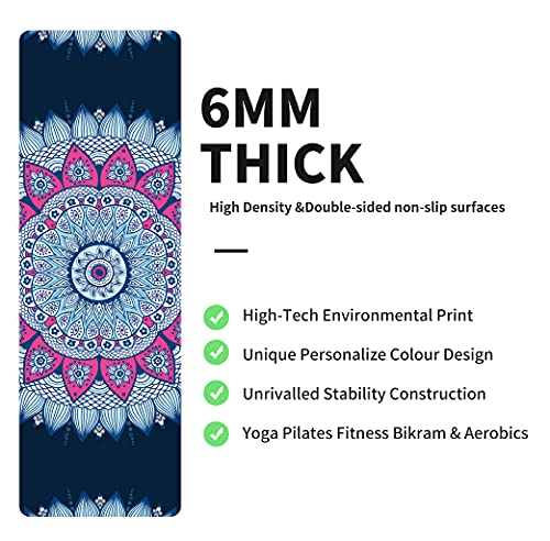 nuveti Yoga Mat Print Extra Thick TPE Non Slip Fitness Exercise Mat with Carrying Bag,72"x24" Extra Thick 6MM Exercise & Workout Mat for Yoga, Pilates Fitness and Floor Exercises - color: Bing