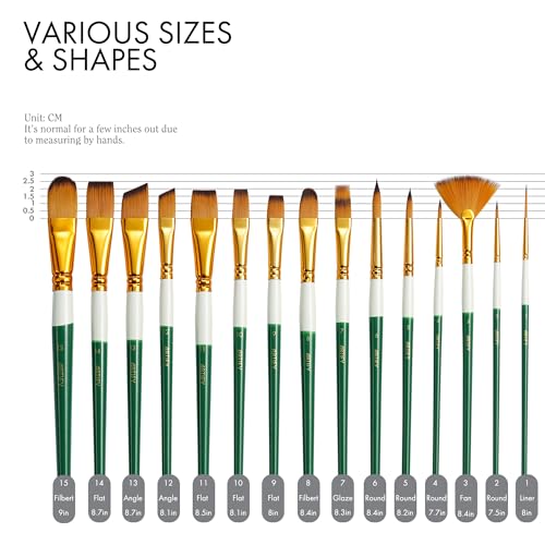 18 Piece Paint Brush Set, ARTIFY 15 Acrylic Paint Brushes, Palette Knife, and 2 Sponges, Professional Artist Paint Brushes for Acrylics, Watercolors, Gouache, Canvas, and Face Painting, Green - color: Green, size: 18 Pcs