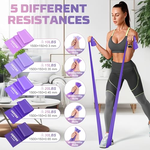 5 Pcs Resistance Bands, Professional Exercise Bands Elastic Stretch Bands for Fitness Yoga Pilates Stretching Strength Training, Workout Bands for Women and Men Home Gym - color: Gradient purple, size: 1.5m