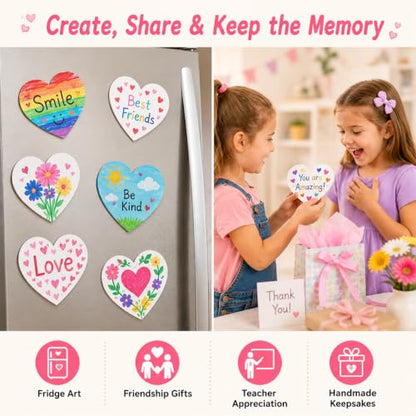 Small Canvases Boards 15 Pack Heart Shape 3 Inch Paintable Fridge Magnets | 15 Pack paintable heart canvases with magnetic backing for classroom crafts, party activities, fridge art, and handmade gifts - style: Heart-15 pcs