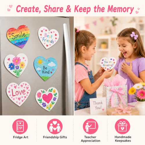 30 Pack Heart Shape Mini Canvas Board 3 Inch | 30 paintable heart canvases with magnetic backing for classroom crafts, party activities, fridge art, and handmade gifts - style: Heart-30 pcs