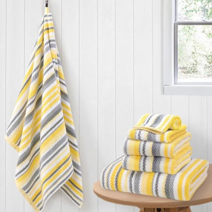 VOOVA & MOVAS Yellow Gray Towels for Bathroom 6 Pack, 100% Cotton - color: Yellow + Gray Striped, size: 6 PCS Bathroom Towels