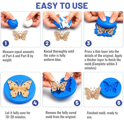 Silicone Putty, 1LB Flexible Silicone Mold Making Kit, Non-Toxic, Easy 1:1 Mixing Ratio, Fast Cured & Reusable Molding Compound for Resin, Soap, Wax, Jewelry Making