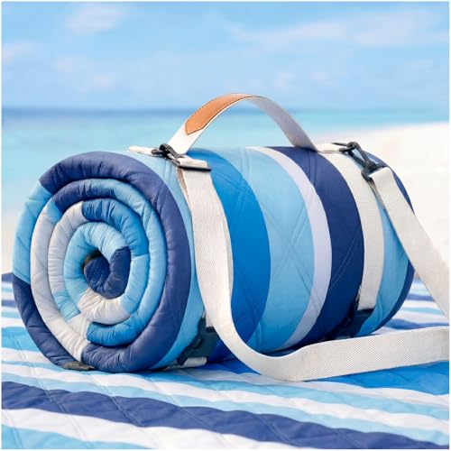 RYCHIC Waterproof Beach Blanket Picnic Mat Outdoor Oversized Sandproof Dog Thick Rug Towel Camping Gear Family Trip Essentials Summer Vacation Must Have Travel Accessories Lake Day Thing Item Gadget - color: Multi Navy