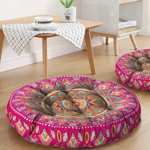 Mandala Meditation Cushion, Boho Meditation Mat, Meditation Pillows for Sitting on Floor, Cushions for Sitting in Home and Outdoor, Round Floor Pillows Cushion Seating for Yoga Accessories 22'' X 22'' - color: 06.mandala Meditation Cushion-2, size: 22x22