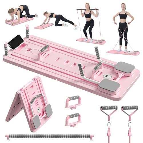 JANUA Pilates Board - Pilates Reformer Set, Multi-Purpose Foldable Pilates Reformer Board for Home, 5 in 1 Pilates Sliding Board - color: Pink