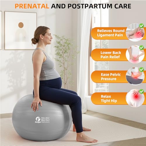 Gruper Yoga Ball, Extra Thick Non Slip Exercise Ball for Workout, Yoga, Pregnancy, 4 Sizes Anti Burst Chair for Home and Office, Includes Foot Pump & Fitness Guide - color: ['Grey'], size: 30 Inch (75cm),xl