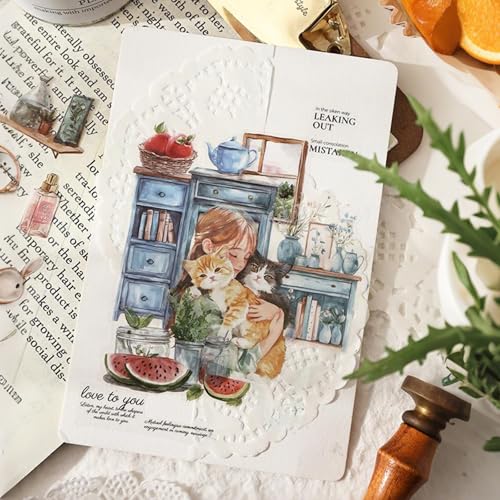 Cat Series Sticker Scrapbooking Supplies for Junk Journal, 20 Sheets PET Stickers - color: Cat Series
