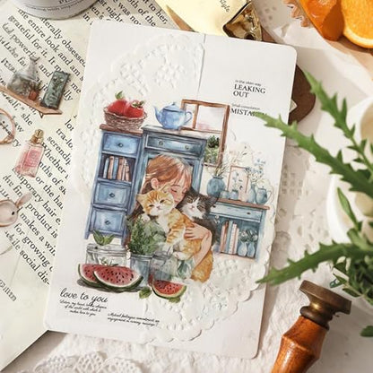 Cat Series Sticker Scrapbooking Supplies for Junk Journal, 20 Sheets PET Stickers - color: Cat Series