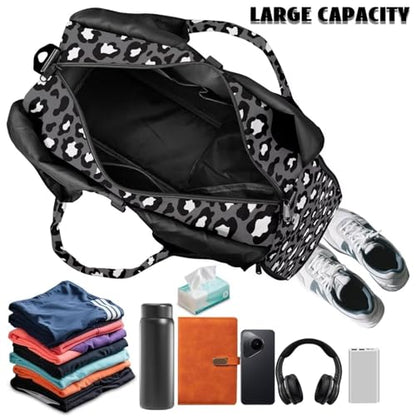 Black Leopard Print Gym Bag Women Hygienic Yoga Mat Bag with Double Zipper Sports Bags with Yoga Mat Holder & Shoe Compartments, Sports Bags for Exercises - color: Black Leopard Print