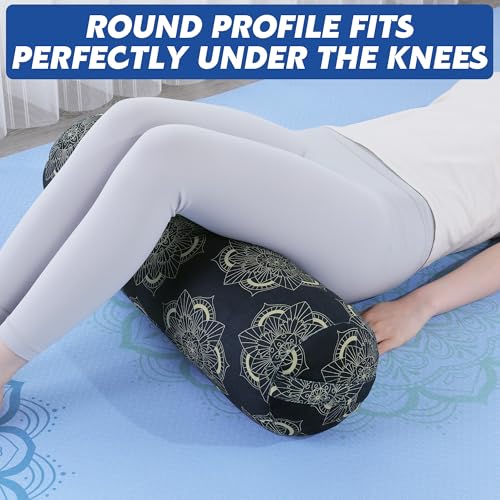 MABOZOO Round Yoga Pillow, Cylindrical Yoga Bolster Pillow with Washable Cover, Meditation Cushion Body Cushion for Practice, Restorative, Meditation - color: Blue print