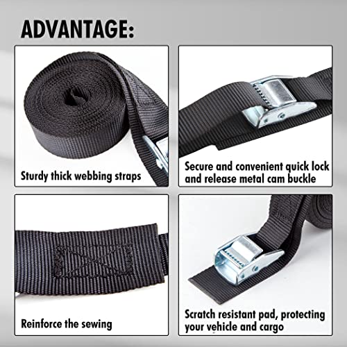 Cartman 1" x 15 ft Cam Buckle Straps, 4 Pack, 600 lb Break Strength, Black - color: Black, size: 4 PK