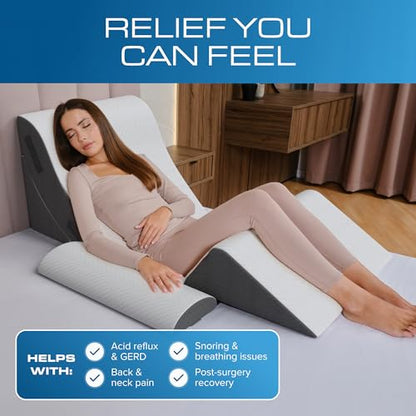 Kolbs 4pcs Orthopedic Bed Wedge Pillow Set | Stylish Chic Plush Velvet Cover | Post Surgery Body Pillow, Wedge Pillows For Sleeping | Acid Reflux and Gerd Wedge Pillow For Sleeping (4 Piece Wedge Set) - size: 4 Piece Wedge Set - Grey