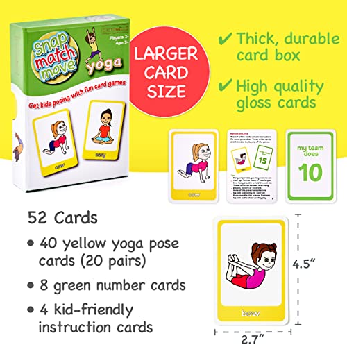 Yoga Cards for Kids, Play Yoga Games with 20 Poses, 52 Cards | Memory Matching, Go Fish & Snap, Yoga Pretzel Exercise Flashcards for Classroom, Homeschool PE, Instructions, Ages 3+ - style: Kids Yoga Cards