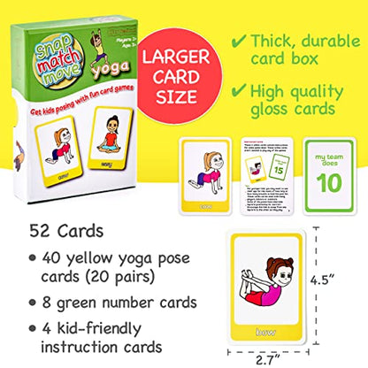 Yoga Cards for Kids, Play Yoga Games with 20 Poses, 52 Cards | Memory Matching, Go Fish & Snap, Yoga Pretzel Exercise Flashcards for Classroom, Homeschool PE, Instructions, Ages 3+ - style: Kids Yoga Cards