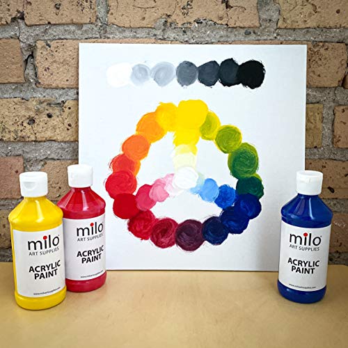 milo Acrylic Paint Set, 8 Primary Colors, 8 oz Bottles, Semi-Gloss | Safe, Non-Toxic, Made in the USA, Arts & Crafts Paints for Artists, Student & Hobby Painters, Paint Pack, Classroom, Bulk - style: Primary Set 8 x 8 oz