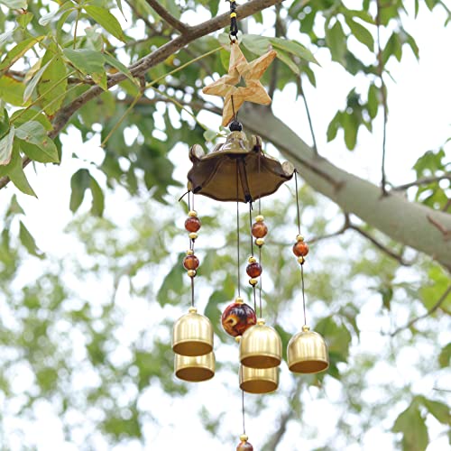 Star Wind Chimes for Outside with 5 Brzone Chime Bells, Rustic Wind Chime Hanging Decor for Garden Patio Yard - size: Star