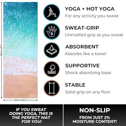 Plyopic All In One Yoga Mat | Luxury Sweat-Grip Mat/Towel Combo | Ideal for Yoga, Hot Yoga, Bikram, Pilates, Workout & Exercise | Eco-Friendly Natural Rubber - color: Beach