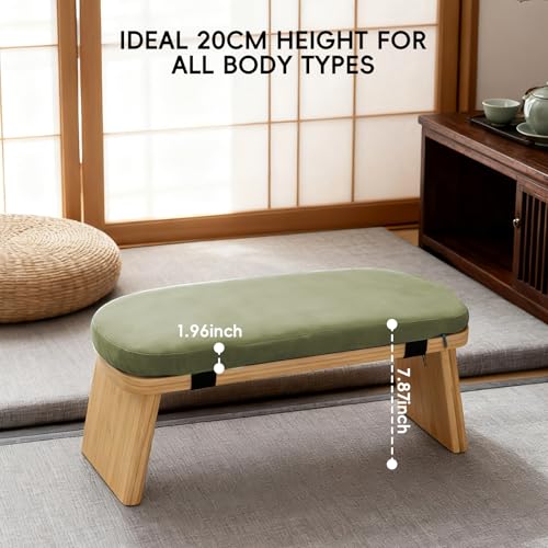 Natural Beech Wood Yoga Bench, Ergonomic Design for Kneeling, Meditation, Pilates, FSC Certified (Green) - color: Green