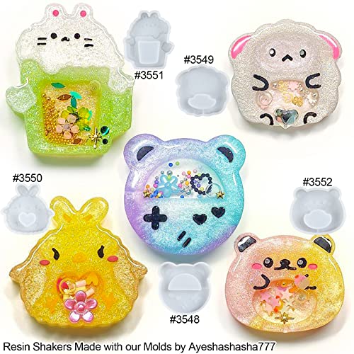 FUNSHOWCASE Epoxy Resin Shaker Molds Set Jewelry Casting Supplies, Bear, Chick, Sheep, Beer Mug, Game Console 5 Silicone Trays with 5 Seal Films, Height 2-2.4inch - color: Keychain Charms Craft 10-Pack