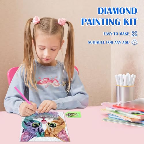 Leixonl Diamond Art Kits for Kids with Framed (7 in) Cartoon Animals DIY Gem Art Painting - Arts & Crafts Gifts for Beginners & Teens (Kitten) - color: Kitten