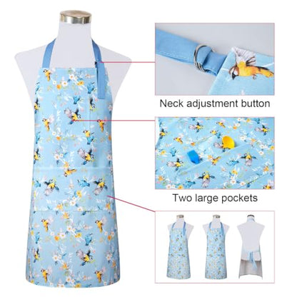 2 Pack Bid Aprons, Adjustable Kitchen Apron with 3 Pockets, Chef Works Apron. - color: Blue/Bird