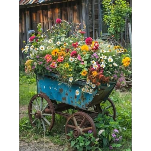 Flower 5D Diamond Painting Kits for Adults Beginners,Farmhouse 12 X 16inch | DIY Round Full Drill diamond Art Kits For Adults With Gem Art Adult Craft Kits,Home Wall Decor - color: DZ928