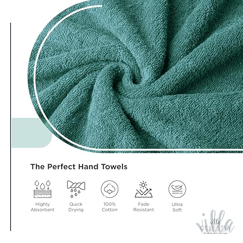 Villa Celestia 12-Piece 100% Cotton Towel Set, 4 Bath Towels, 4 Hand Towels, 4 Wash Cloth, Quick-Dry, Teal - color: Teal, size: Towel Set - Pack of 12