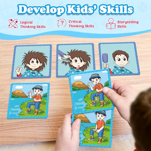 Kasfalci Sequencing Cards,Sequence Board Game for Kids,Speech Therapy Materials Toys for Autism,Story Storytelling,Social Skills,Sentence Building,Preschool Learning Activities,Classroom & Homeschool - style: 3-Scene-New