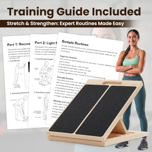Adjustable Wooden Slant Board, Portable Incline Board for Calf Stretching, Squats, Pilates & PT, Heel, Ankle, Knee, Foot, Leg Relief