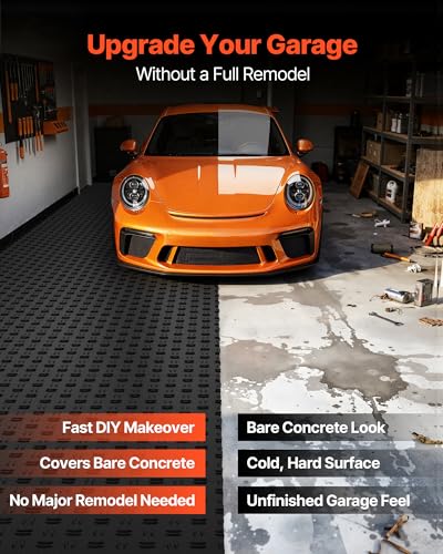 VEVOR Garage Floor Tiles 12 x 12 x 0.53 inch, Interlocking Design Ease of Installation Double-Sided Texture Non-Slip Sturdiness, for Garages, Basements, Repair Shops, Black, 50 Pack - color: Black, size: 50 Pack Tile