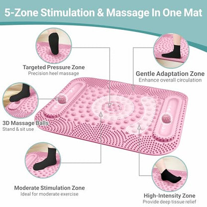 Foot Massage Mat with Two Massage Balls, 5-Zone Acupressure & Reflexology Mat for Various Stimulation, Portable Pressure Point Pad for Feet Relaxation, Pain, Fatigue Relief((Pink) - color: Pink