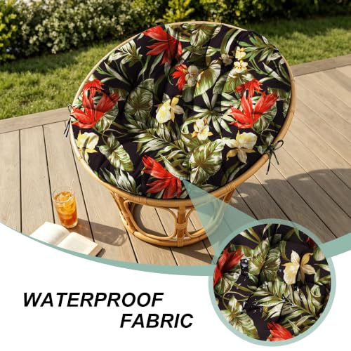 47" Round Tufted Floor Cushion, Thick Meditation Papasan with Ties - color: Floral Black